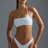 Embellished One-Shoulder Bandeau Bikini Top in White