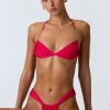 Embellished Ruched Halterneck Bikini Top in Raspberry Pink