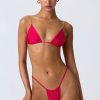 Chain-Embellished Triangle Bikini Top in Raspberry Pink