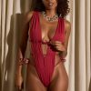 Ruched Cut-Out Swimsuit in Brick Red