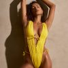Ruched Cut-Out Swimsuit in Golden Yellow