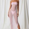 Ruched Bandeau Midi Dress in Soft Pink
