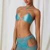 Drawstring Cut-Out Mini Skirt in Turquoise