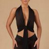 Tie-Front Halterneck Crop Top in Black