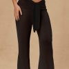 Tie-Front Wide-Leg Trousers in Black