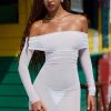 Sheer Off-Shoulder Mini Dress in White