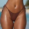 Drawstring Thong Bikini Bottoms in Chocolate Brown