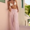 Wide-Leg Cotton-Poplin Trousers in Pink Stripe