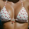 Charm-Detail Triangle Bikini Top in Cherry Print
