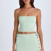 Ruched Cut-Out Mini Skirt in Green