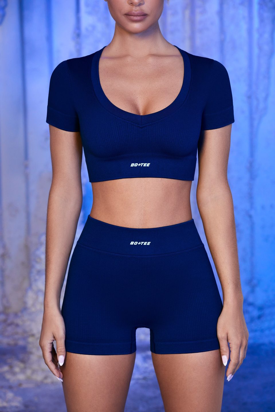 Ribbed Mini Shorts in Navy