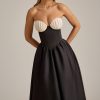 Strapless Corset Midi Dress in Black
