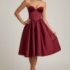 Strapless Corset Midi Dress in Wine Red