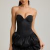 Layered Bubble Hem Corset Mini Dress in Black