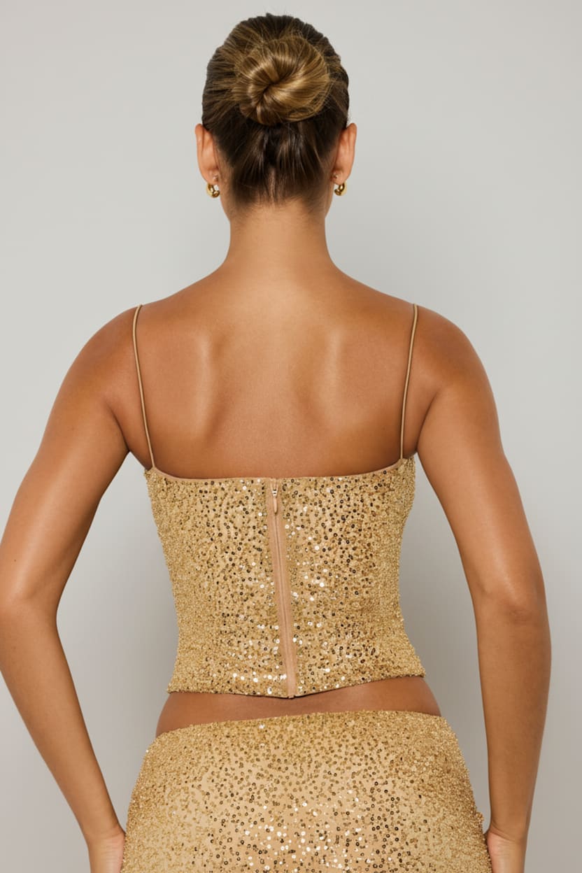 Embellished Square-Neck Top in Gold