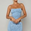 Embellished Mid-Rise Micro Mini Skirt in Light Blue