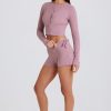 Ribbed Knit Tie Mini Shorts in Mauve