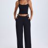 Belted Cut-Out Wide-Leg Trousers in Black